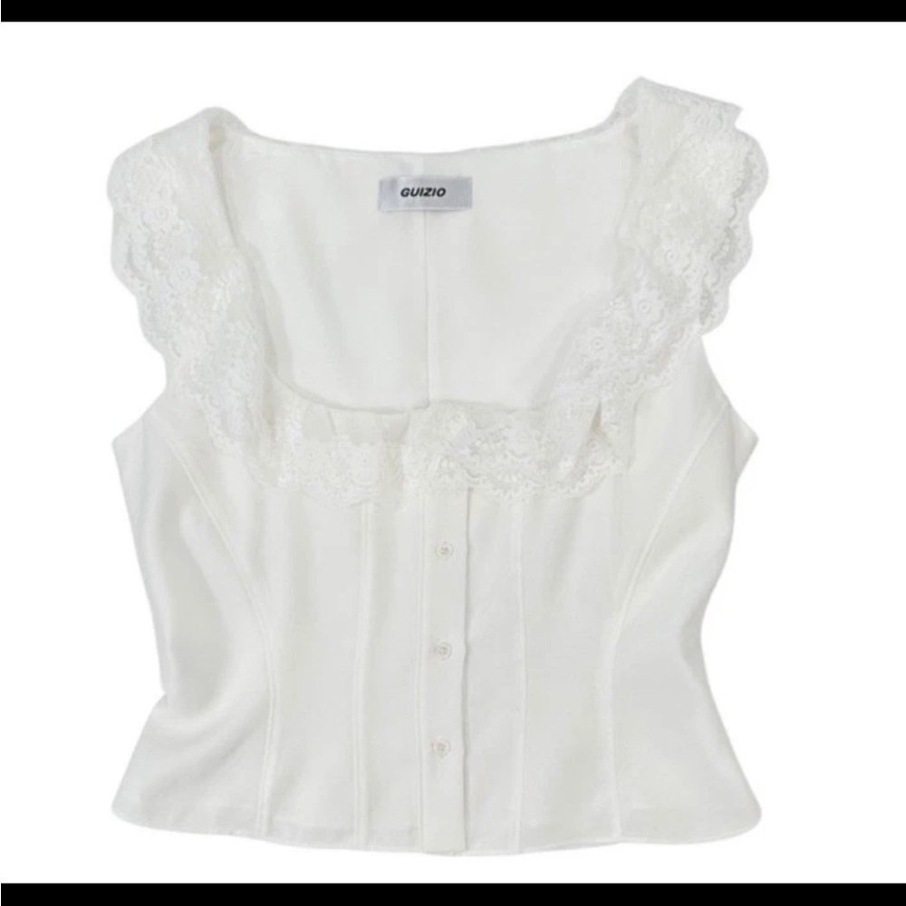 Danielle Guizio Paloma White Lace Trim Tank Top